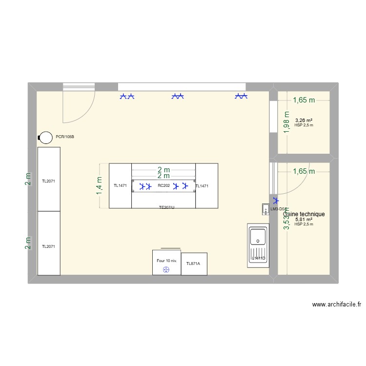 RAAL ETAGE +1 droite. Plan de 3 pièces et 51 m2