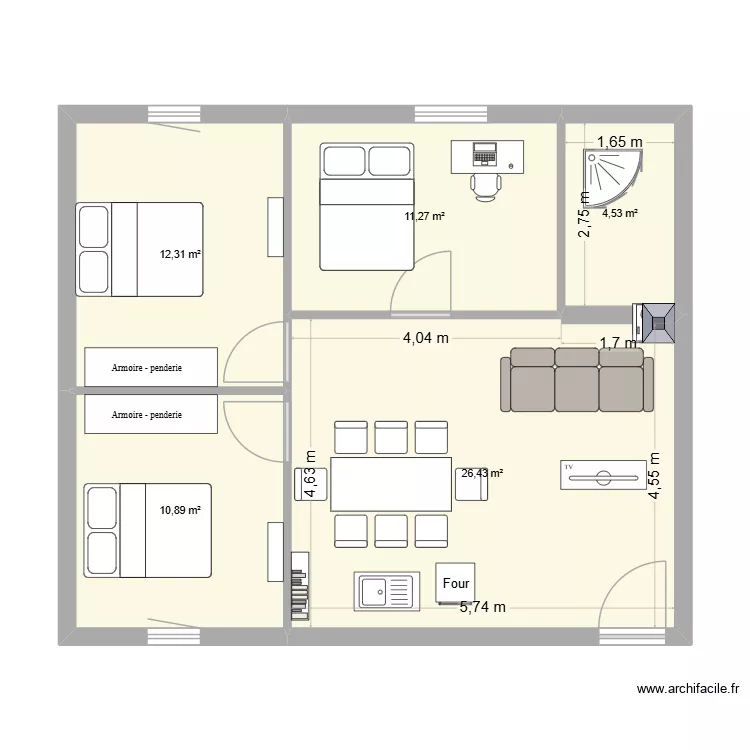 Immeuble 4 apparts. Plan de 5 Pièces et 65 m² Immeuble 4 apparts. Plan de 5 Pièces et 65 m²