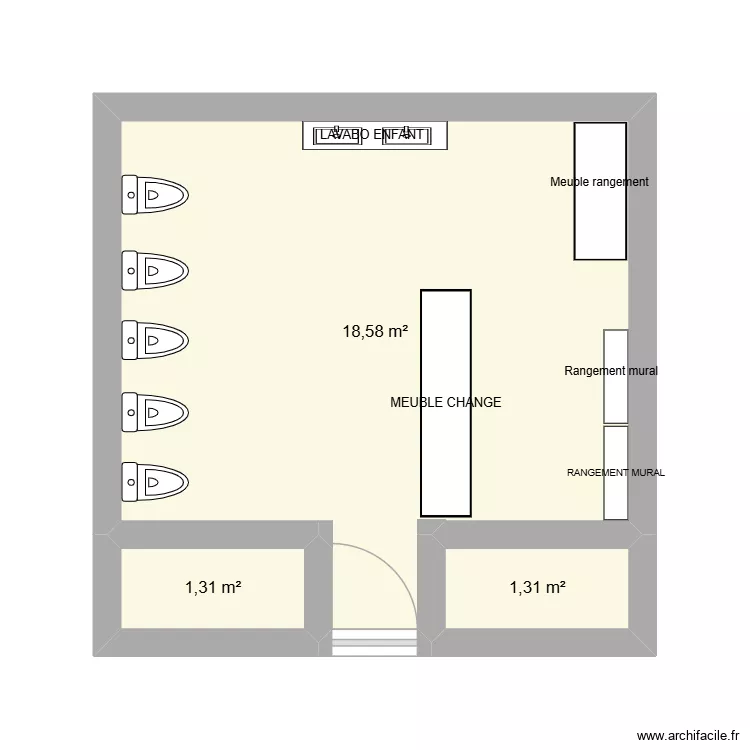 SALLE DE CHANGE PTC PLAN 2. Plan de 3  et 21 m²