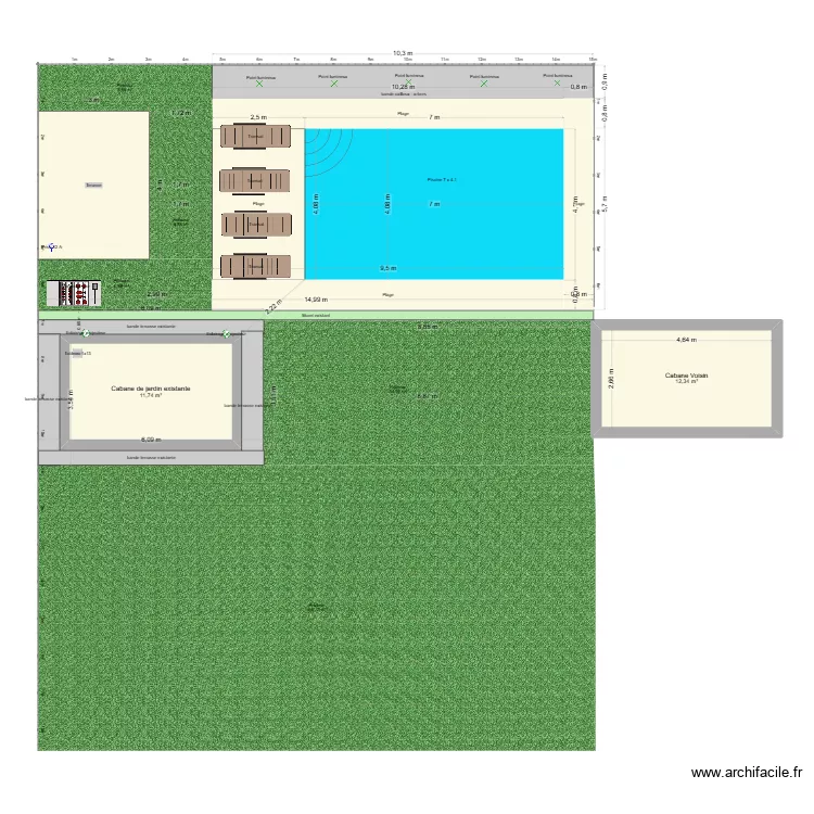 Piscine Prudu. Plan de 2  et 24 m²