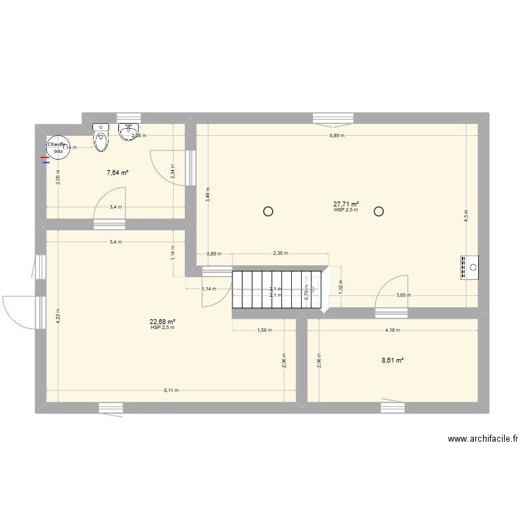 55 mars sous-sol. Plan de 4 pièces et 67 m2