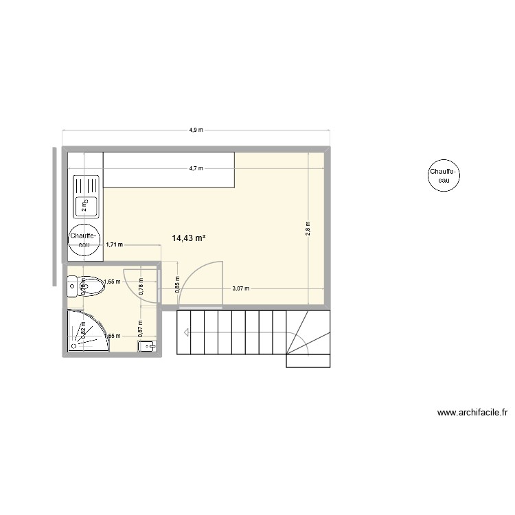 PLAN EXTENSION LOCAL. Plan de 1 pièce et 14 m2