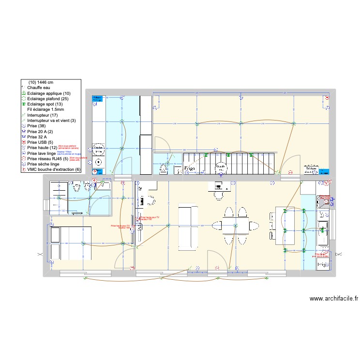 GARAVAN - Electricité v1.8 réduite. Plan de 15 pièces et 197 m2