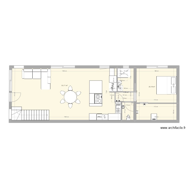 Villa 3 rdc. Plan de 3 pièces et 81 m2