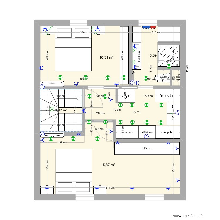 Grenier Final. Plan de 5 pièces et 43 m2