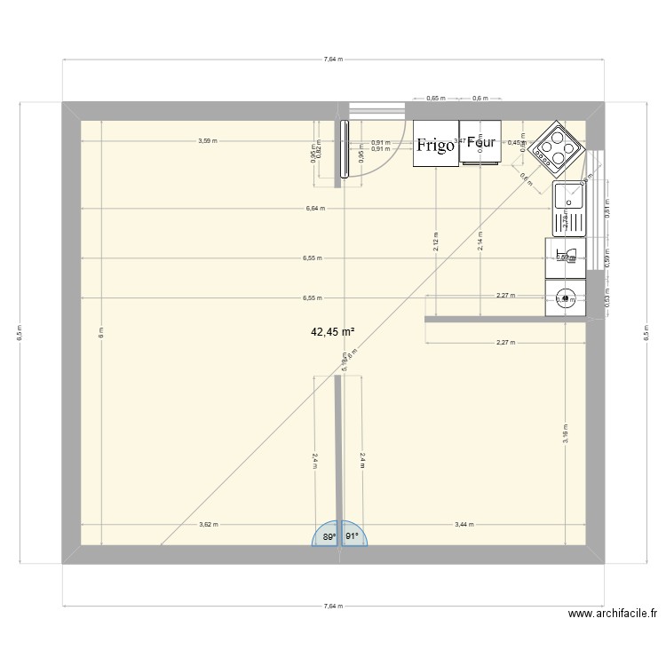 cuisine maison 2. Plan de 1 pièce et 42 m2