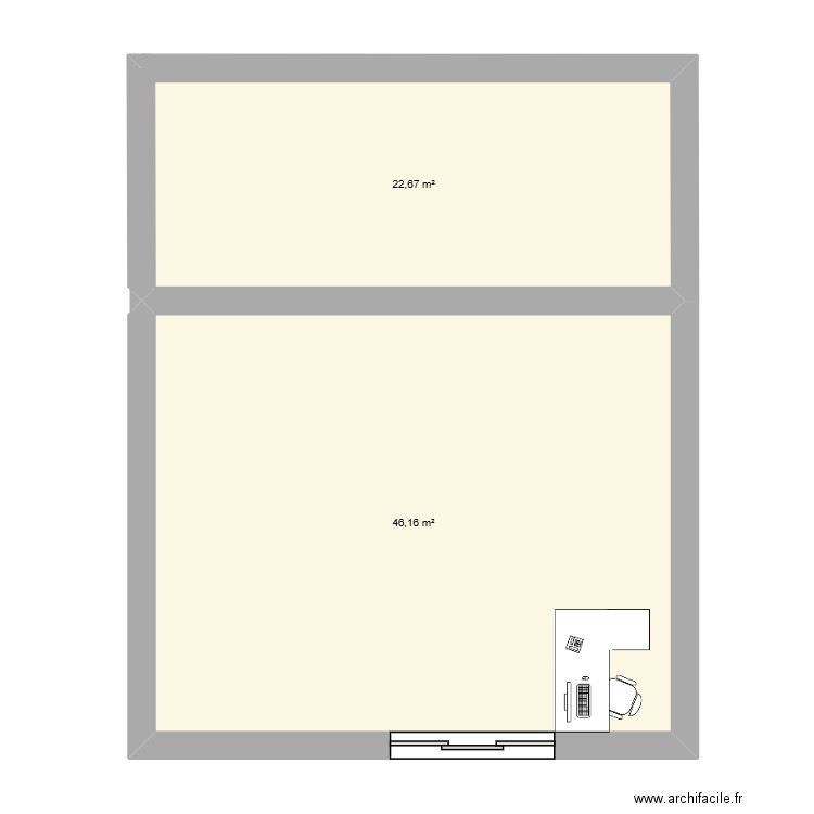 MAGASIN. Plan de 2 pièces et 69 m2