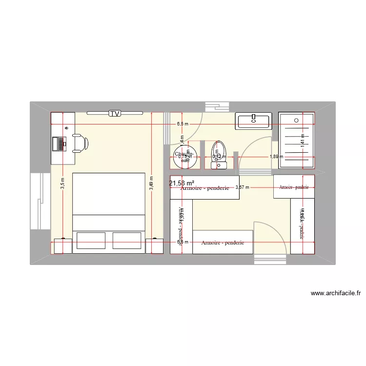 projet chambre 3. Plan de 1  et 22 m²