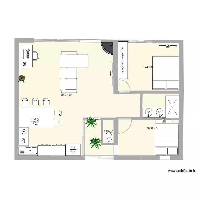 grau 1 ch. Plan de 5  et 62 m²