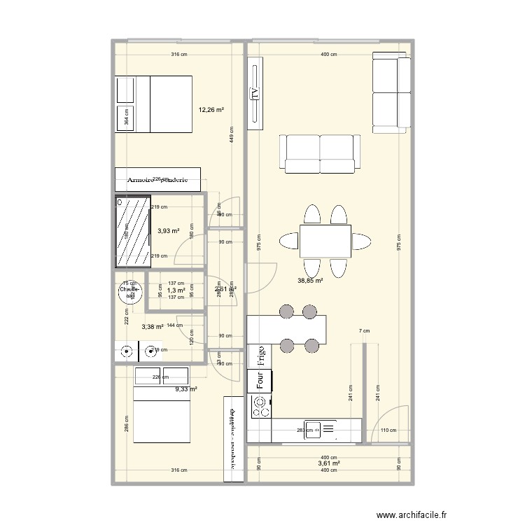 Plan Galinou Ben v2. Plan de 8 pièces et 75 m2