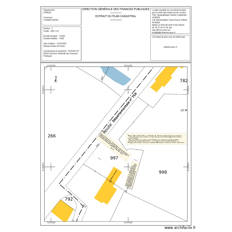 Commequiers Parcelle Section - C -  N° 997. Plan de 0 pièce et 0 m2