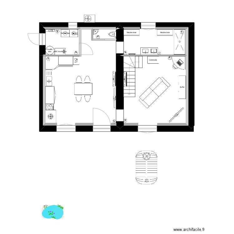 wc dans cuisine et salon 24072025. Plan de 0 pièce et 0 m2
