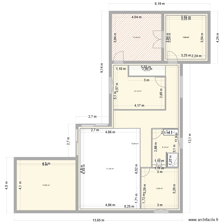 Plan premier étage. Plan de 11 pièces et 207 m2