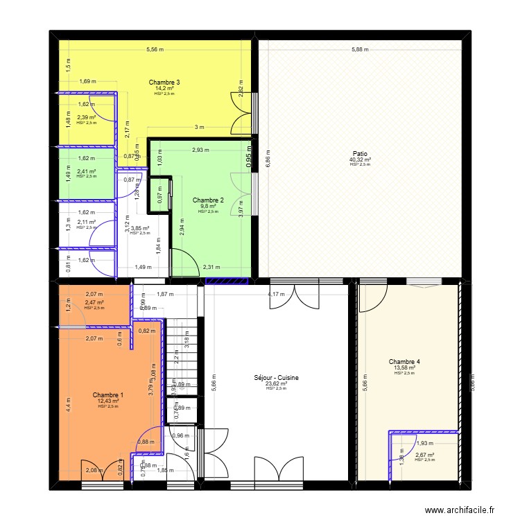 PLAN REZ-DE-CHAUSSEE - CLOISONS MODIFIEES. Plan de 18 pièces et 138 m2