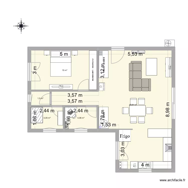 Maison en L plein pied-2. Plan de 5 et 73 m² Maison en L plein pied-2. Plan de 5 et 73 m²