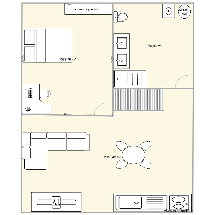 comble appart. Plan de 3 pièces et 1258 m2