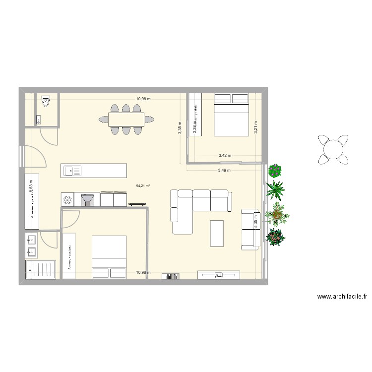 Temerland. Plan de 1 pièce et 94 m2