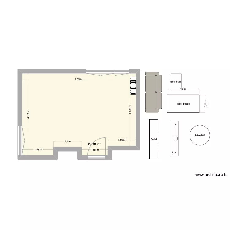 salon. Plan de 1  et 22 m²
