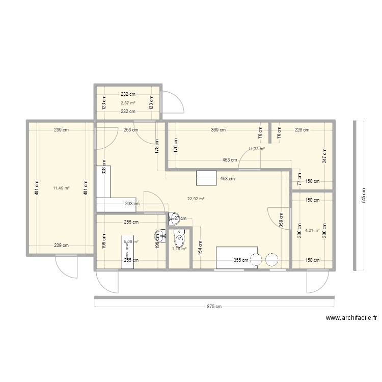 labo 1. Plan de 7 pièces et 59 m2