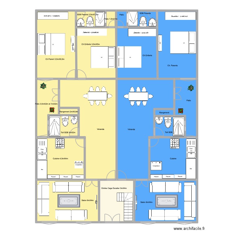 RDC Pikine Immeuble 3. Plan de 21 pièces et 279 m2