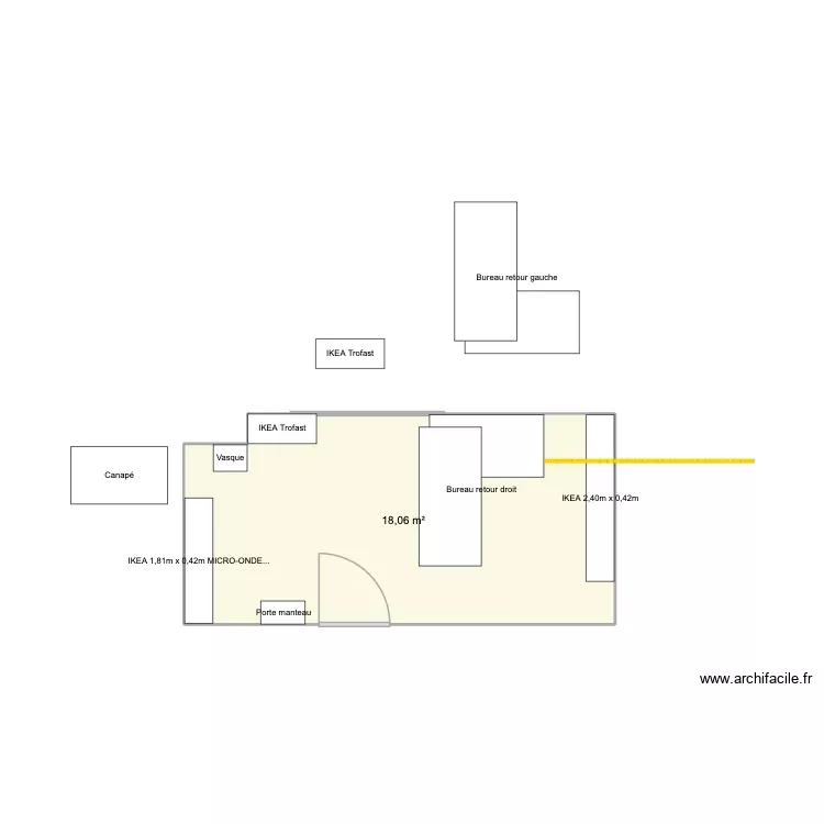 Bureau Gwen. Plan de 1 Pièce et 18 m² Bureau Gwen. Plan de 1 Pièce et 18 m²