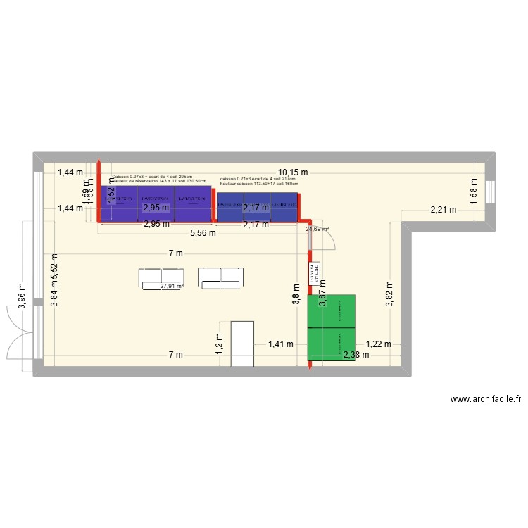 LAVERIE SAINTE. Plan de 2 pièces et 53 m2