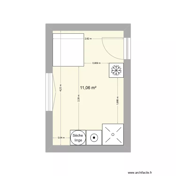 Buanderie. Plan de 1 Pièce et 11 m²