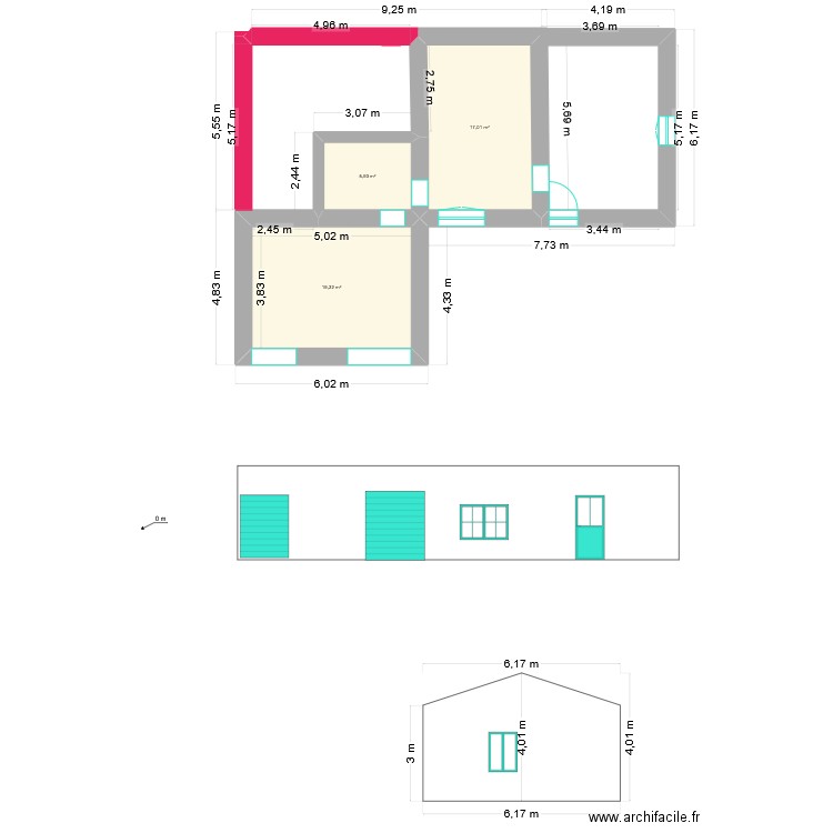 amelia3. Plan de 3 pièces et 42 m2