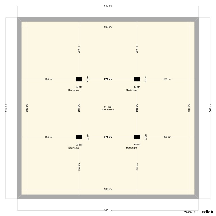 plsn de base. Plan de 1 pièce et 81 m2