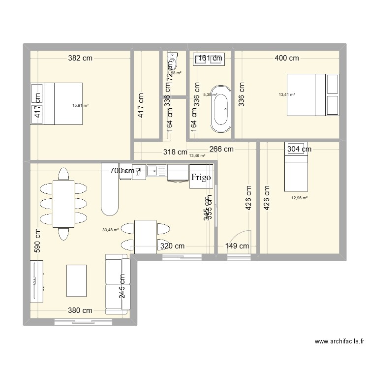 pavillon. Plan de 7 pièces et 96 m2