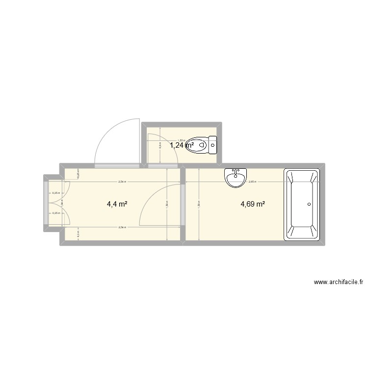 13 Gb Hall-SB-WC. Plan de 3 pièces et 10 m2