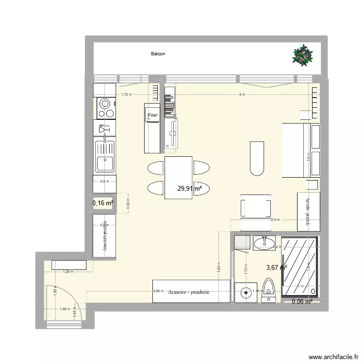 Patricia Versailles cuisine ouverte 2. Plan de 4  et 34 m²