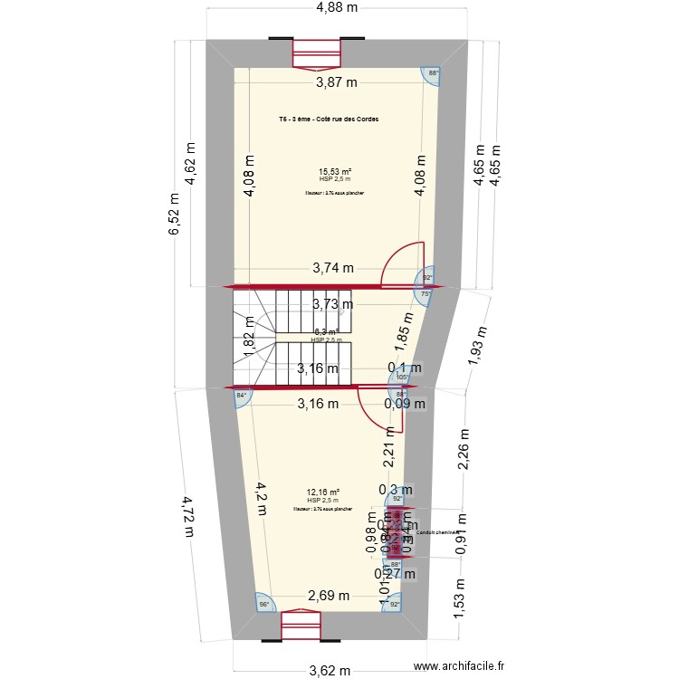 T5 - 2ème - base. Plan de 4 pièces et 34 m2