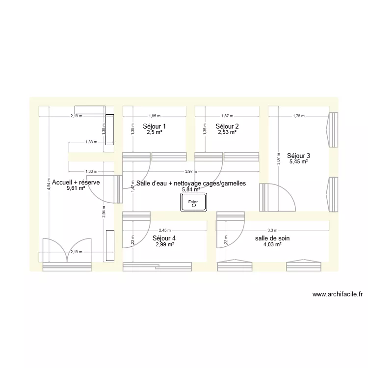 pension rongeurs. Plan de 7  et 33 m²