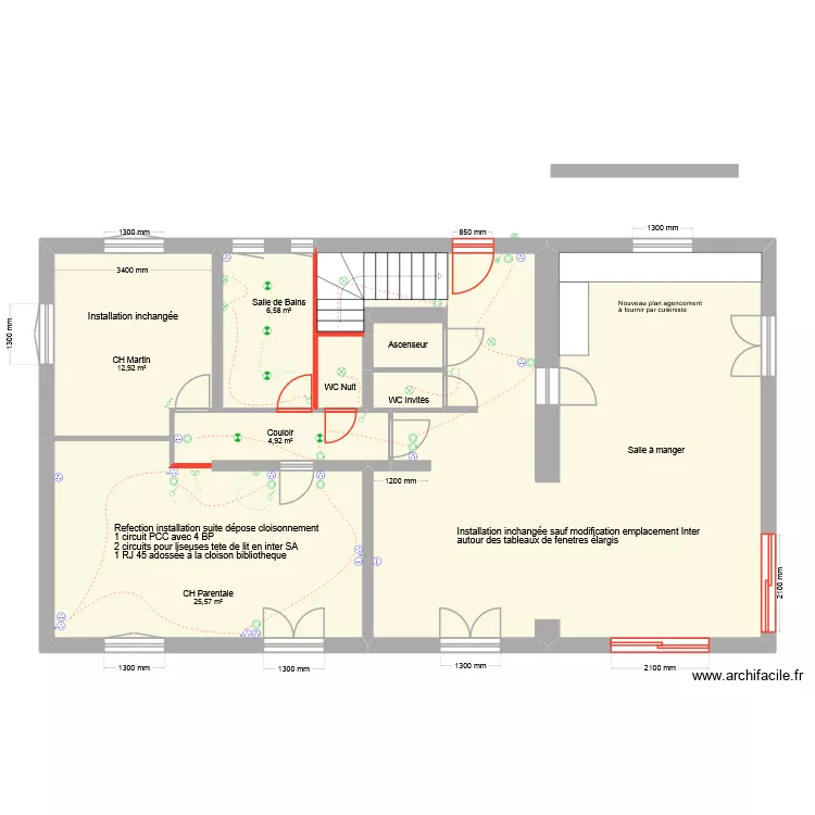 2 Ch Amandiers ELEC R+1 Modification. Plan de 8 Pièces et 118 m² 2 Ch Amandiers ELEC R+1 Modification. Plan de 8 Pièces et 118 m²