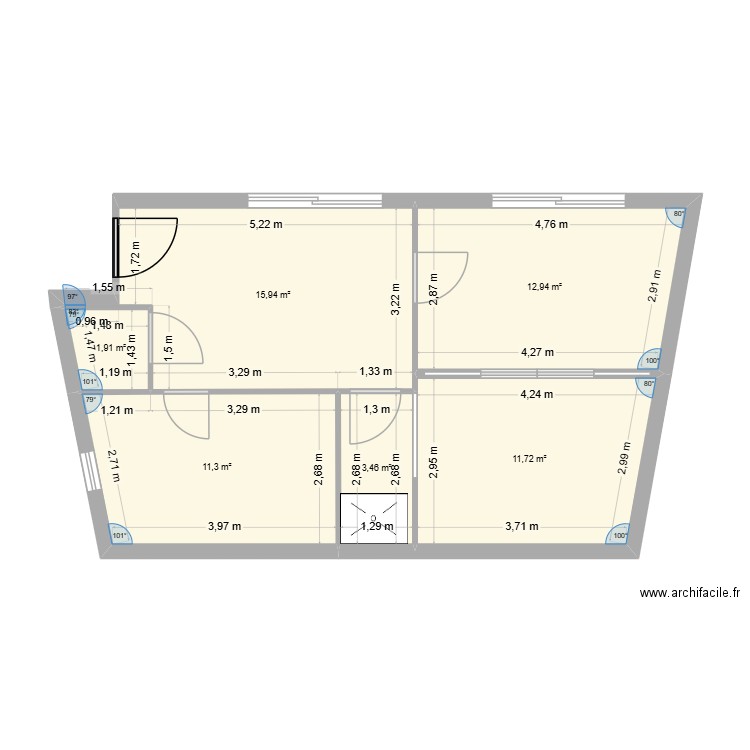 Local Dandy V2. Plan de 5 pièces et 57 m2