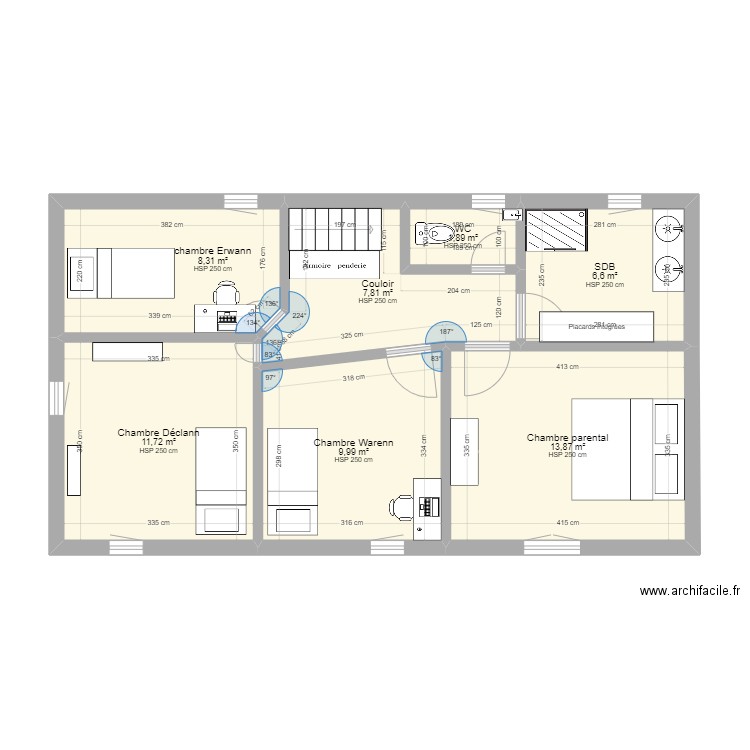 étage2. Plan de 7 pièces et 60 m2