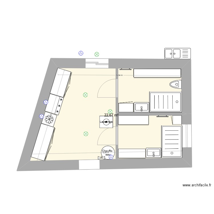 Extension vide. Plan de 1 pièce et 23 m2