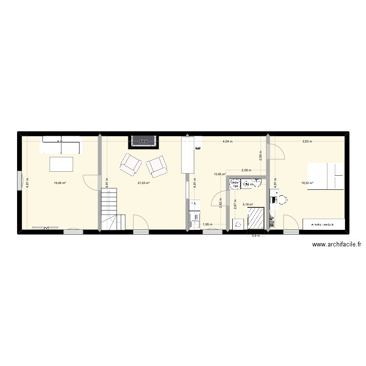 maillots reno sdb. Plan de 5 pièces et 80 m2