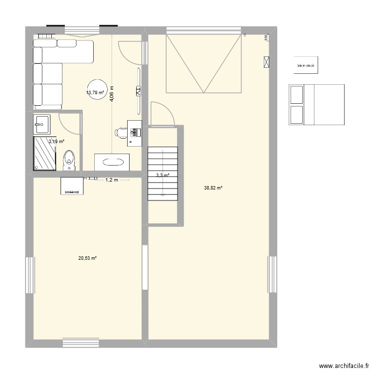 maison actuelle RDC rancé ESSAI SANS PLACARD. Plan de 5 pièces et 80 m2