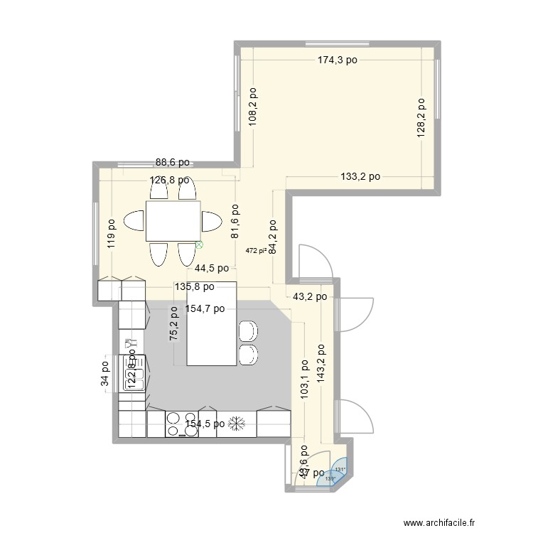 LB maison. Plan de 1 pièce et 44 m2
