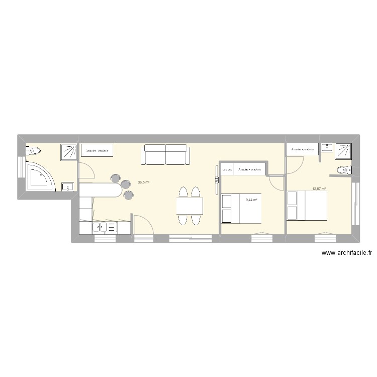 Thierry. Plan de 3 pièces et 59 m2