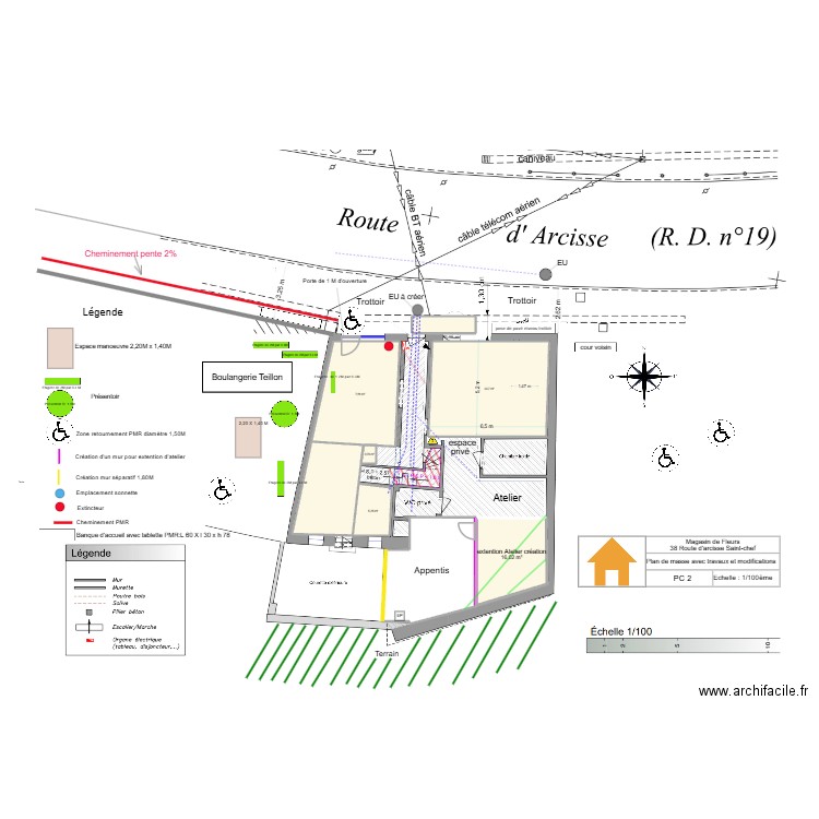 PC 2 Florian Plan de masse avec travaux et modifications. Plan de 7 pièces et 107 m2