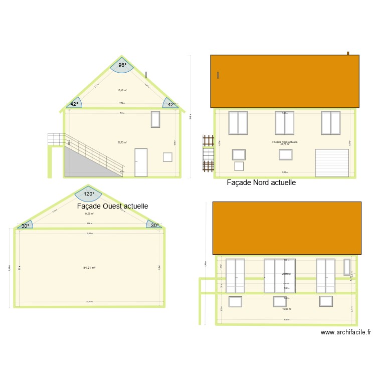 Plan de facade et toiture Grez. Plan de 7 pièces et 207 m2