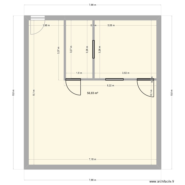 media lab. Plan de 1 pièce et 57 m2