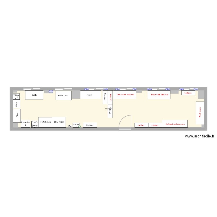 Laboratoire + Atelier. Plan de 1 pièce et 54 m2