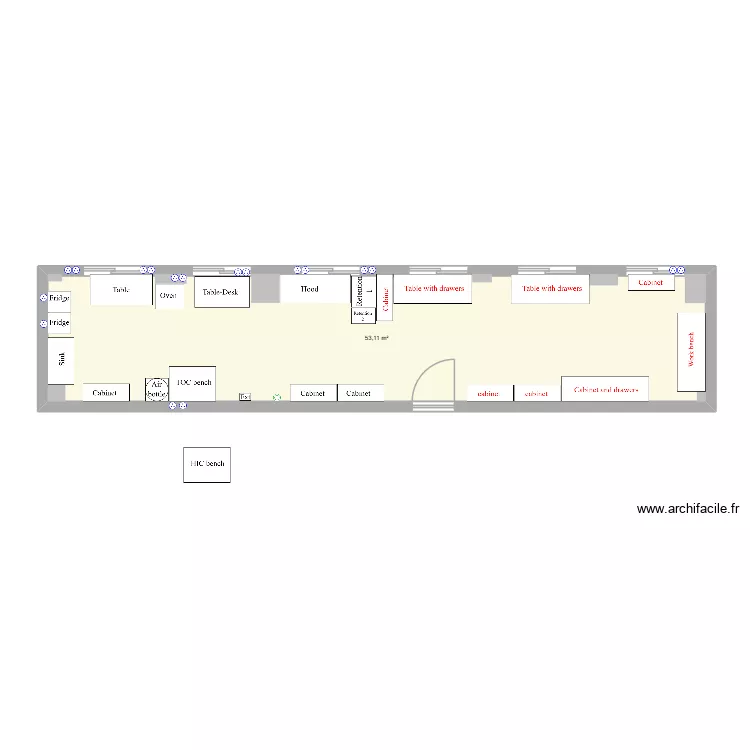 Laboratoire + Atelier. Plan de 1  et 53 m²