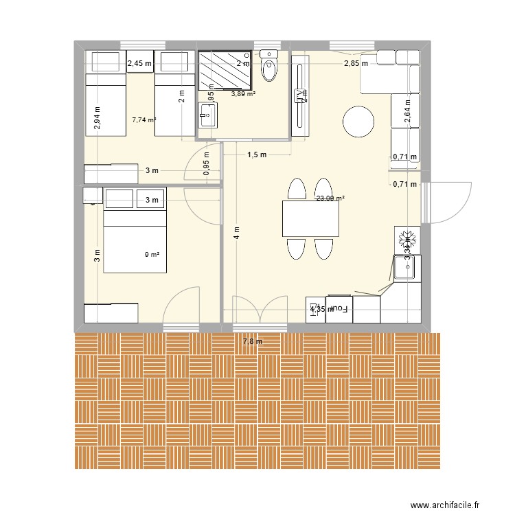 plan Solaro 1. Plan de 4 pièces et 44 m2
