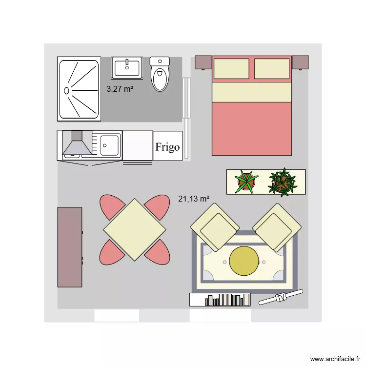 studio 1. Plan de 2  et 24 m²