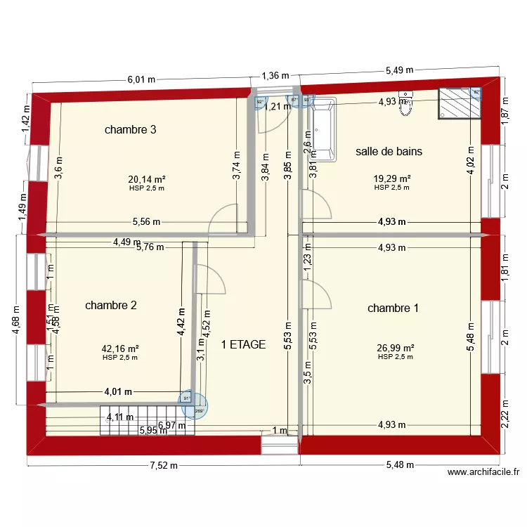 1 etage 2. Plan de 4 Pièces et 109 m²